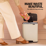 Brabantia Bo Step-On 8 Gallon Square Trash Can | Soft Beige | Light-Pedal, Soft-Close Kitchen Trash Can, Removable Inner Bucket, Non-Slip Base | Sample Trash Bags Included
