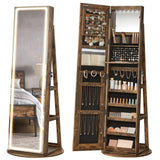 SONGMICS LED Jewelry Cabinet Standing, Lockable Armoire With Full-Length Mirror and Adjustable Lights, Space-Saving Organizer, Gift Idea, Rustic Brown UJJC008X01