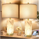 Scenekoy 23" Alabaster Table Lamps Set of 2 for Living Room Bedroom, Bedside Lamps with USB A+C Ports, Modern Table Lamp with Linen Shade for Living Room Bedroom Nightstand (Bulbs Included)