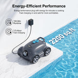 Hinice Cordless Robotic Pool Cleaner,Automatic Pool Vacuum Robot for In-Ground/Above Ground Pools,150 Min Runtime, IPX8 Waterproof, 2200 Sq Ft Coverage (Dark Grey)