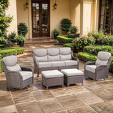 moosprr Luxury High Back Outdoor Furniture with 6-inch Extra Thick Cushions, Patio Furniture Set with Swivel Chairs, 5 PCS Wicker Conversation Set for Yard, Deck, Poolside, Brown/Beige