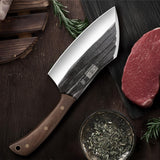 HOSHANHO 6 Inch Cleaver Knife, Hand Forged Vegetable Meat Cleaver, Full Tang Chopper Butcher Knife for Meat Cutting for Kitchen, Outdoor Cooking, Camping