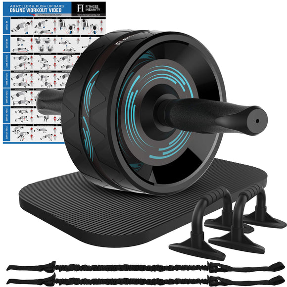 Ab Roller Wheel, 6-in-1 Ab Roller Kit with Knee Mat, Push-Up Bars, Resistance Bands, Workout Poster, Workout Guide, Perfect Home Gym Equipment for Men Women Abdominal Exercise Fitness Insanity