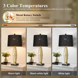 QiMH Glass Table Lamps for Bedroom Set of 2, Modern Beside Lamp with USB A+C Charging Ports, Nightstand Lamps for Living Room with Black Star Lampshade, Rotary Switches, Black Gold