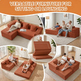 79" Modular Sectional Sofa, Boneless Convertible Sleeper Sofa Bed, Modern Tri-Folding Cloud Couch with L-Shape Chaise, Corduroy Futon for Living Room Small Spaces Apartment, No Assembly,Orange