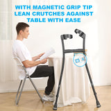 HEALTHBAZAAR Forearm Crutches for Adults, Foldable and Height Adjustable Elbow Crutche with Ergonomic Handgrips, All Terrain Tip & Slip-Resistant Base, Magnetic Grip
