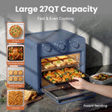 SMIRLY 6-in-1 Air Fryer Toaster Oven Combo, 27QT Convection Oven Countertop, 60 Min Timer, 1800W Oven for Toast, Roast, Bake, Reheat, Broil, Warm, Fits up to a 5 lb Turkey, 12" Pizza, 8 Toast, Blue
