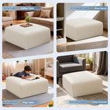 40" Oversized Square Corduroy Ottoman, Large Ottoman Pouf Footstool, Beige