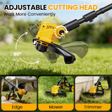 Electric String Trimmer, 14-Inch 2x3.0Ah 21V Battery Powered Weed Eater, Electric Lawn Mower Weed Wacker with Wheels, Brush Cutter Grass Trimmer for Garden Yard