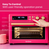 VAL CUCINA Limited Edition Happy Pink Infrared Heating Air Fryer Toaster Oven, Extra Large Countertop Convection Oven 10-in-1 Combo, 6-Slice Toast, Enamel Baking Pan Easy Clean with Recipe Book