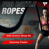 Pro Battle Ropes with Anchor Strap Kit and Exercise Poster – Upgraded Durable Protective Sleeve – 100% Poly Dacron Heavy Battle Rope for Strength Training, Cardio Fitness, CrossFit Rope (1.5” x 30 ft) Profect Sports