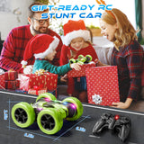 Zalneo Remote Control Stunt Car – 4WD 360° Flip Double‑Sided RC Car LED Light Bar & Modular USB‑C Battery, 2.4 GHz Off‑Road Toy, Birthday for Boys Girls Ages 6‑12, Green