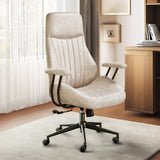HOOOWOOO Faux Suede Leather Home Office Chair,MCM Modern Ergonomic Task Work Chair,Computer Desk Chair with Cushion Seat Lumbar Support Reclining High Back for Long Hours(Beige)