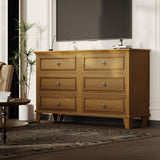 GAOMON Dresser for Bedroom, 6 Drawer Wide Dresser Storage Organizer, Modern Wooden Chest of Drawers with Metal Handles for Hallway, Entryway, Home Office, Brown