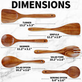 Zulay Kitchen 6-Piece Wooden Spoons for Cooking - Smooth Finish Teak Wood Utensils - Soft Comfort-Grip Cooking Wood Spoons Non-Stick Teak Easy to Clea