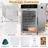 Food Dehydrator Machine for Jerky 11ft², 12 Trays 1000W Stainless Steel Dehydrator with 24H Timer 195℉ Temperature Control, Food Dryer Dehydrated for Meat, Fruits, Veggies, Dog Treats