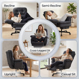 Criss Cross Office Chair with Foot Rest, Big and Tall Desk Chair with Flip Armrests for Pets & Cross Legged Sitting, Comfy Executive Ergonomic Office Reclining Computer Gaming Vanity Chairs, Gray