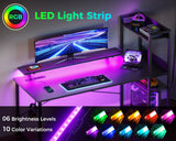 ODK Reversible Gaming Desk LED Lights, 40 Inch Computer Desk with Storage Shelves & Monitor Stand, Study Table for Home Office