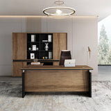 SAINTCY 63 Inch L-Shaped Executive Desk, Industrial Modern Wood Office Desk with 3 Drawers