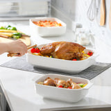 MALACASA Casserole Dishes for Oven, Ceramic Baking Dishes Set of 3, Rectangular Lasagna Pan Deep Baking Pans, Bakeware Sets with Handles Gift Set, White (13.8''/11.7''/9.4''), Series BAKE