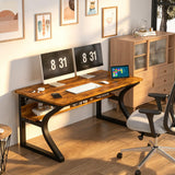Oraspala Computer Desk, 47 x 20in Computer Desk, Office Desk w/Storage, Home Office Desks for Gaming Study Writing Work, Sturdy Metal Frame, Large Legroom, Waterproof, Scratch-Resistant, Rustic Brown