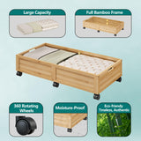 WISUCART Wood Under Bed Storage Containers Underbed Organizer with Wheels Sturdy Wood Rolling Under Bed Shoe Storage Organizer 2 Packs (Nature, Large)
