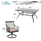 PHI VILLA Patio Dining Set, Swivel Chairs, Steel Table
