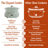 MAGNIFIQUE Slow Cooker, 4.5 Quart 8-in-1 Clay Pot Multi-Cooker, Non-Toxic Slow Cooker with Removable Clay Pot, for Rice, Pasta, Steam & Proof, Nonstick, Oven Safe Pot to 500°F, Olive