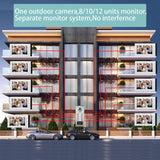 ANJIELO SMART Video Intercom System,Indoor Outdoor IR Camera,7 Inches LCD Monitor Wired Video Intercom Doorbell Kits,Monitoring, Unlock, 2 Way Audio for Home Villa House (12 Units Bell + 12 Monitor)