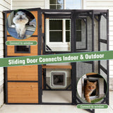 4-Story Outdoor Catio Cat Enclosure, Wooden Cat House with Weatherproof Roof, Outdoor Large Cat Cage with Platforms & Lockable Door for 2-6 Cats