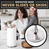 Heavy-Duty Stainless Steel Paper Towel Holder - Easy One-Handed Tear with Suction Cups - Modern Weighted Standing Countertop Dispenser for Kitchen - Holds All Paper Towel Rolls, Silver