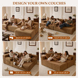96.8" Boneless Couch Cloud Modular Sectional Sofa with L Shaped Chaise, Modern Comfy Corduroy Upholstered Deep Seat Couches Lounge with 5 Pillows for Living Room Bedroom(Brown, Right Facing Chaise)