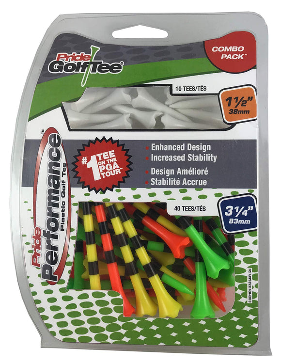 Pride Golf Tee Pride Perfromance Combo Pack (50 Count: 40 3-1/4