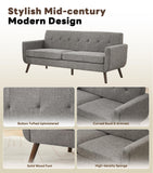 Tbfit 77.2" W Linen Sofa Couch, Mid Century Modern Decor Loveseat Couches for Living Room, Button Tufted Upholstered Small Couch for Bedroom, Solid, and Easy to Install Love Seats Furniture, Grey