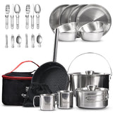 Camping Cook Sets Stainless Steel Camping Cookware Set for 4-8 Persons with Bag CretFine