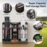 Ponsonbay Golf Bag Storage Organizer for Garage, Premium Wooden 2 Golf Bags Rack with Drawer (Black） Ponsonbay