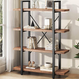 4 Tier Solid Wood Bookcase, Real Natural 4 Shelf Rustic Wooden and Metal Bookshelf