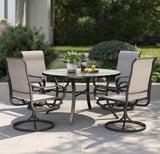 PHI VILLA Patio Dining Set for 4, Round Table & Swivel Mesh Chairs, Grey