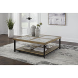 Signature Design by Ashley Montia Contemporary Sintered Stone Tabletop Cocktail Table with 4 Legs, Light Brown & Gray