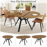 Round Dining Table Set for 6 People, 43.3"-59.1" Extendable Kitchen Table with 6 Upholstered Chairs, Space Saving for Kitchen Dining Room
