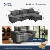 PHI VILLA Sectional Cloud Couch L Shaped 4-Seat Modular Sofa with Ottoman