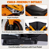 Children's Electric Motorcycle - 12V Electric Motorcycle, Manual Throttle, LED Wheel hub, Music Function, Suitable for Outdoor Riding- Ages 3-6 (Orange + Plastic + 50-99 Lbs)