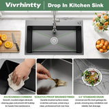 30 Inch Drop in Kitchen Sink, Nano Coating Stainless Steel Topmount Sinks 18 Gauge Modern(Black, 30"x18")