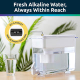 Invigorated Water - Alkaline Countertop Water Filter Dispenser, Large 38-Cup Capacity, Mineralized Alkaline Water, BPA-Free, 96 Gallons/Filter (White, 1 NSF Filters Included)