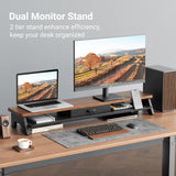 AFOOYO Dual Monitor Stand Riser,LED 2-Tier 39.3 Inch Computer Monitor Stand for 2 Monitors,Office Desktop Organizer with Storage Drawer and Phone Holder for Laptop,PC,Computer,Printer,Walnut