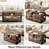 Memobarco 40" Lift Top Coffee Table,4 in 1 Multi-Function Lift Coffee Tables with Storage Drawers and Hidden Compartmen,Farmhouse Coffee Table with Lifting top for Living Room, Walnut