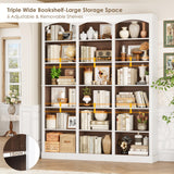 FACBOTALL 71" Triple Wide Bookshelf, 6 Tier Tall Bookshelf, Large Bookcase with Curved Baffle, 63.4" Wide Book Shelf with 18 Open Display Shelves for Living Room, Study, Walnut and White
