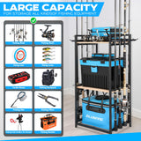 3 Tier Fishing Rod Holder, Fishing Pole Holders for Garage, Fishing Rod Rack Fishing Rod Storage Up to 8 Rods PLUSINNO