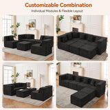 MONVANE 130'' Modular Sectional Cloud Couch for Living Room, 6 Seater Convertible Chenille Couches Set with Ottoman & Pillow, No Assembly Compression Sofas, Comfy Floor Sofa with Memory Foam, Black