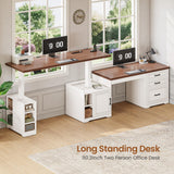 Farmhouse L Shaped Electric Standing Desk, 63" x 67" Height Adjustable Home Office Executive Desk with Drawers